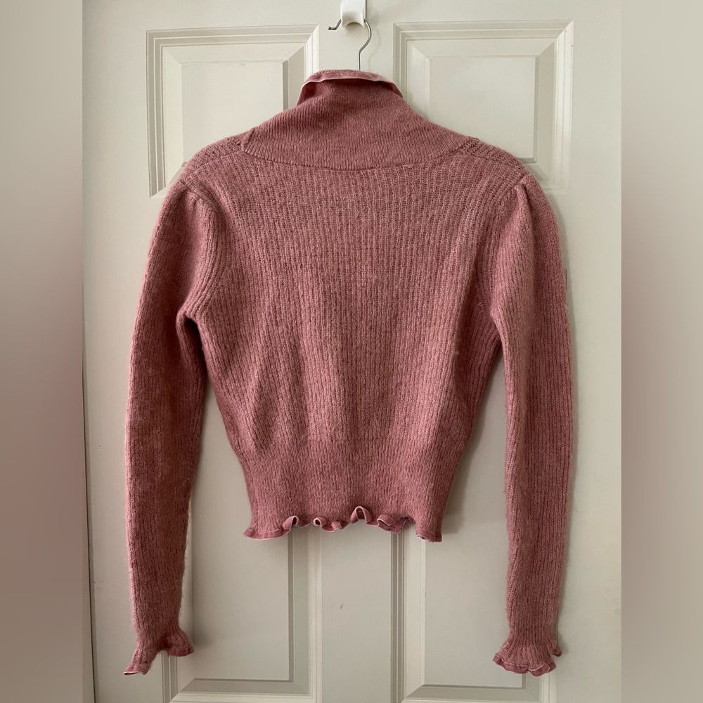 Zara Pink Alpaca Wool Knitted Cardigan Sweater with Velvet Trim Romantic size M - Picture 6 of 7